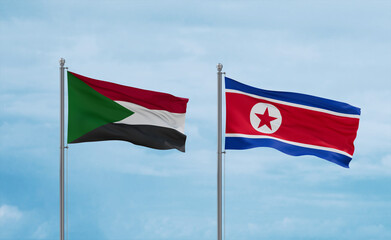 North Korea and Sudan flags, country relationship concept