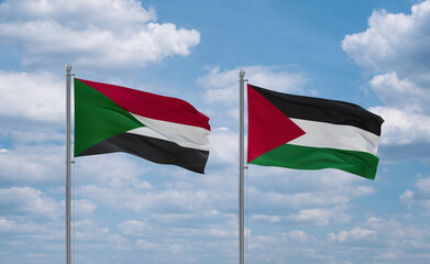 Palestine and Sudan flags, country relationship concept
