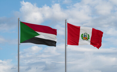 Peru and Sudan flags, country relationship concept
