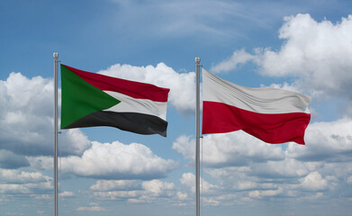 Poland and Sudan flags, country relationship concept