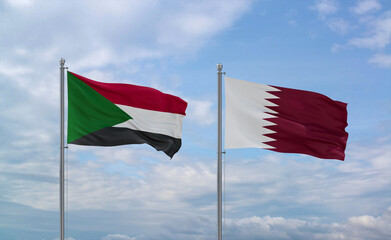 Qatar and Sudan flags, country relationship concept