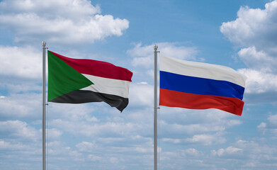 Russia and Sudan flags, country relationship concept