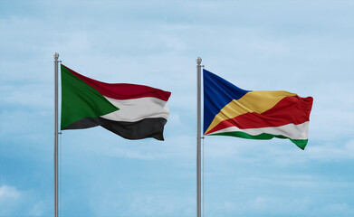 Seychelles and Sudan flags, country relationship concept