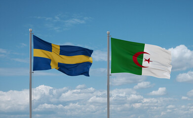 Sweden and Algeria national flags, country relationship concept