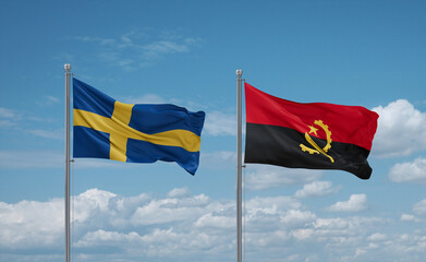 Sweden and Angola national flags, country relationship concept