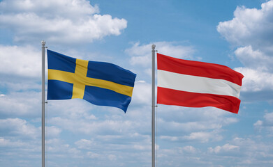 Austria and Sweden flags, country relationship concept