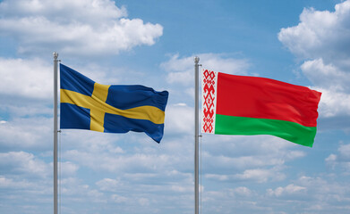 Belarus and Sweden flags, country relationship concept