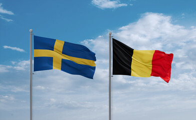 Belgium and Sweden flags, country relationship concept