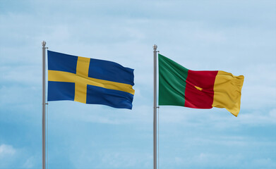 Cameroon and Sweden flags, country relationship concept