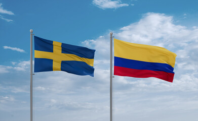 Colombia and Sweden flags, country relationship concept