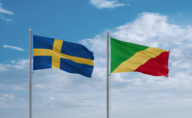 Congo and Sweden flags, country relationship concept