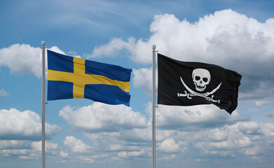 Pirate and Sweden flags, country relationship concept
