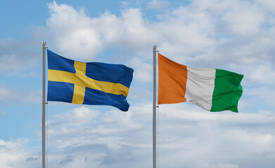 Ivory Coast and Sweden flags, country relationship concept