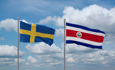 Costa Rico and Sweden flags, country relationship concept