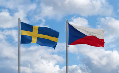 Czech Republic and Sweden flags, country relationship concept