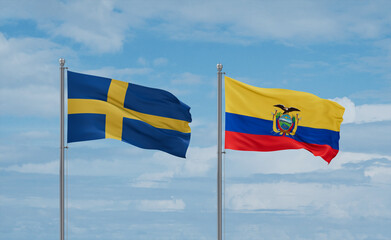 Ecuador and Sweden flags, country relationship concept