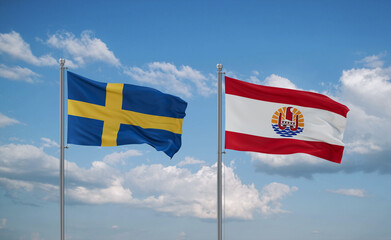 Sweden and French Polynesia flags, country relationship concept