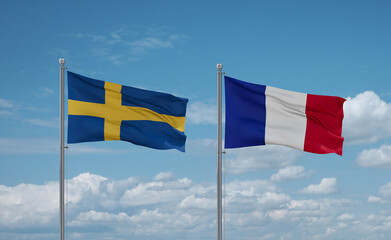 Sweden and France flags, country relationship concept