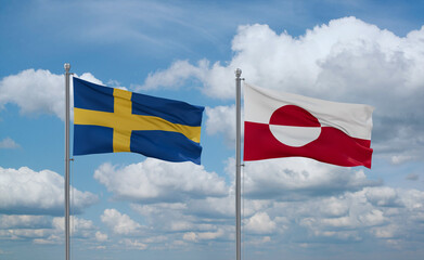 Greenland and Sweden flags, country relationship concept