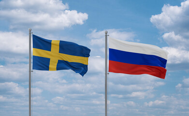 Russia and Sweden flags, country relationship concept