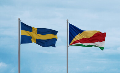 Seychelles and Sweden flags, country relationship concept