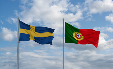 Portugal and Sweden flags, country relationship concept