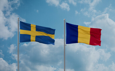 Romania and Sweden flags, country relationship concept