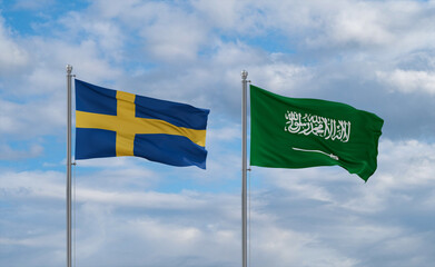 Sweden and Saudi Arabia flags, country relationship concepts
