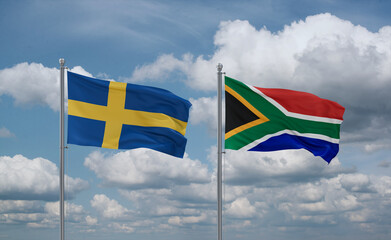 South Africa and Sweden flags, country relationship concept