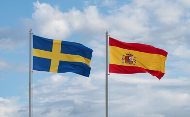Spain and Sweden flags, country relationship concept