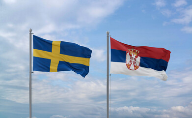 Serbia and Sweden flags, country relationship concept