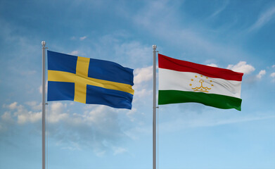 Tajikistan and Sweden flags, country relationship concept