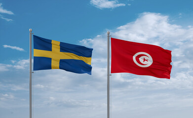 Tunisia and Sweden flags, country relationship concept