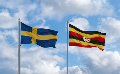 Uganda and Sweden flags, country relationship concept