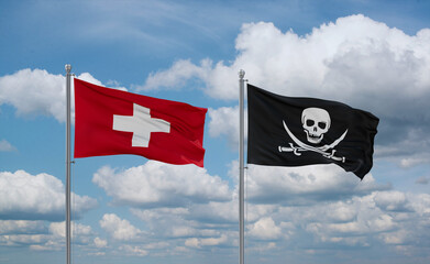 Pirate and Switzerland flags, country relationship concept