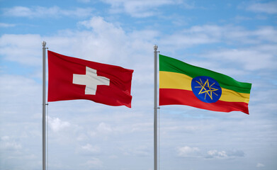 Ethiopia and Switzerland flags, country relationship concept