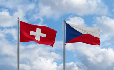 Czech Republic and Switzerland flags, country relationship concept