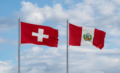 Peru and Switzerland flags, country relationship concept