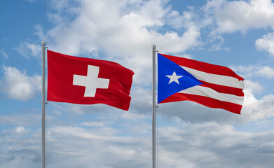 Puerto Rico and Switzerland flags, country relationship concept