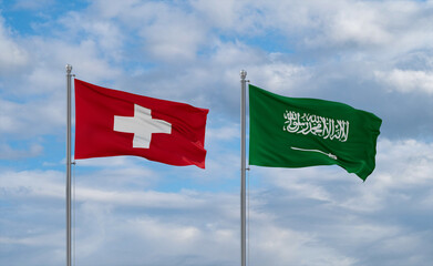 Switzerland and Saudi Arabia flags, country relationship concepts