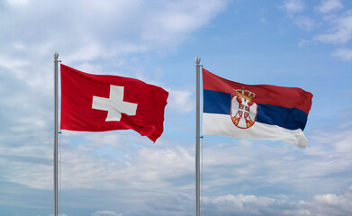 Serbia and Switzerland flags, country relationship concept