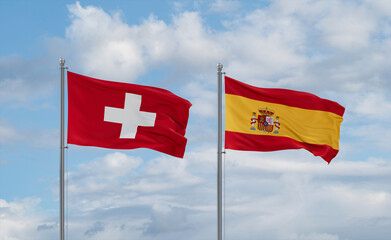 Spain and Switzerland flags, country relationship concept