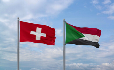 Sudan and Switzerland flags, country relationship concept