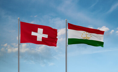 Tajikistan and Switzerland flags, country relationship concept