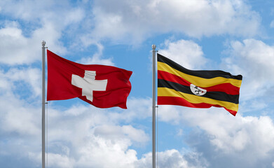 Uganda and Switzerland flags, country relationship concept