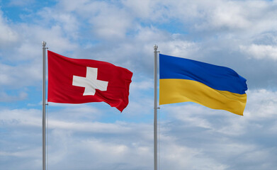 Ukraine and Switzerland flags, country relationship concept