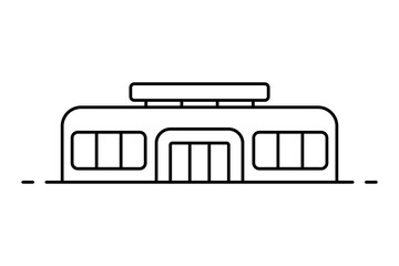 Building icon. Shop, cafe, restaurant, station. Black contour linear silhouette. Front view. Editable strokes. Vector simple flat graphic illustration. Isolated object on a white background. Isolate.