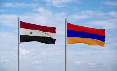 Armenia and Syrian flags, country relationship concept