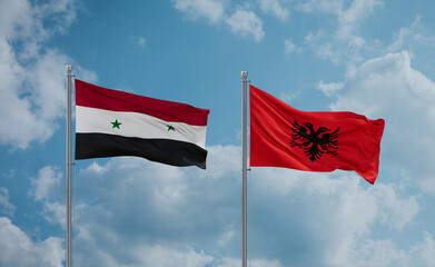 Syrian and Albania national flags, country relationship concept