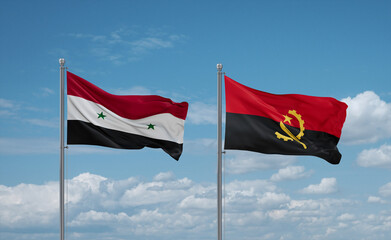 Syrian and Angola national flags, country relationship concept